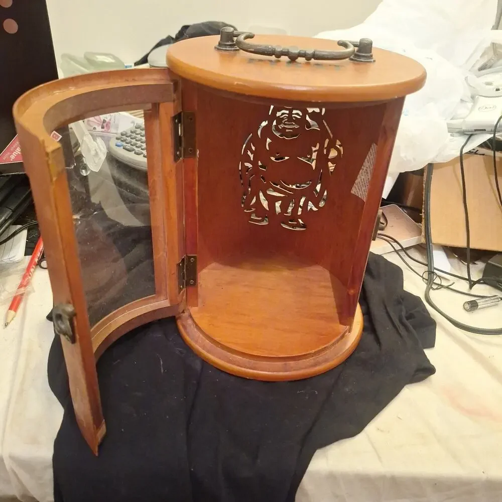 Pyrat Rum Round Wooden Laser Cut BUDDA CASE Hinged Door 10